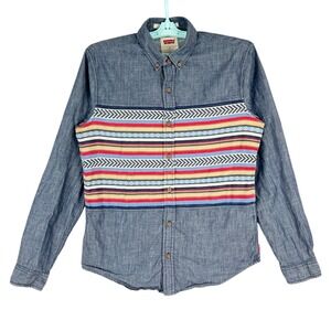 Levis  Men's Modern Fit Button Blue Shirt Size M Long Sleeves Multicolor Stripes